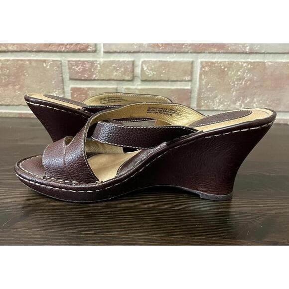 Born Sandals BrownLeather Open Toe Criss Cross Straps Platform Wedge Size 9 - Picture 6 of 9